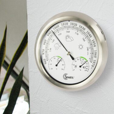 SUNARTIS - Analog Weather Station | High-quality weather station for precise measurements of humidity, air pressure & temperatures from -20°C to +50°C | Ideal for indoor & outdoor use | ⌀21cm; H:4cm
