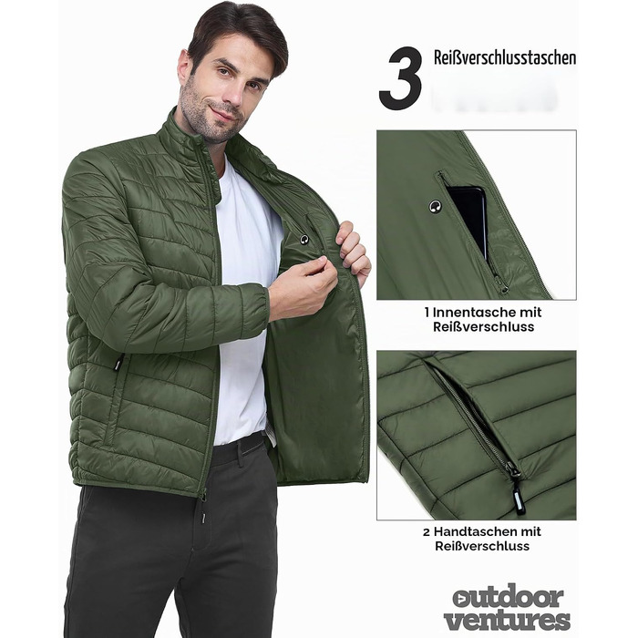 Чоловіча тепла куртка-пуховик Outdoor Ventures, компактна стібана куртка темно-синього кольору (3XL, Армійський зелений)