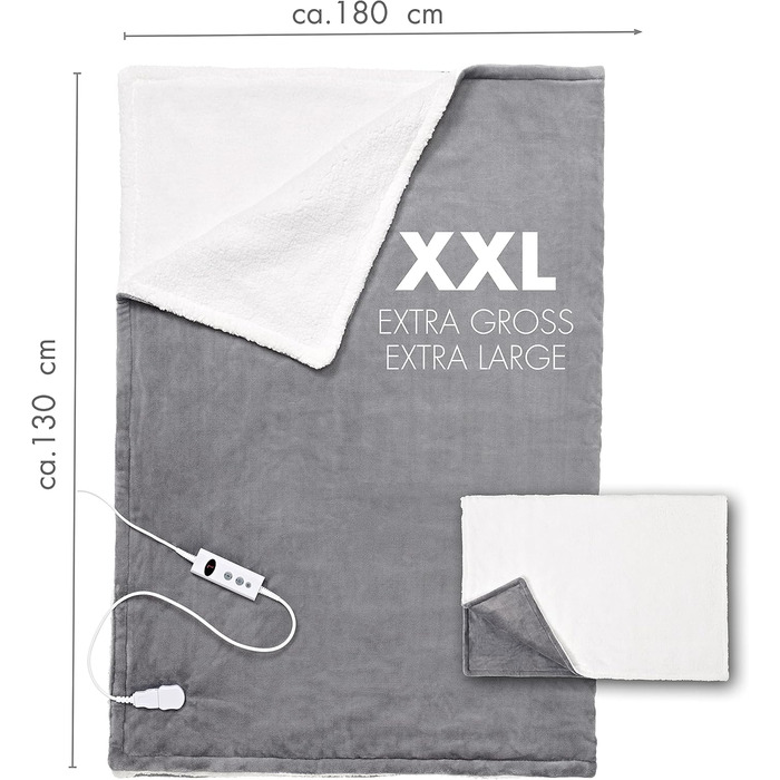 Електрична гріюча ковдра Promed з автовимкненням, 180x130 см, 10 температурних режимів, для шиї, плечей та спини (сіра/біла)