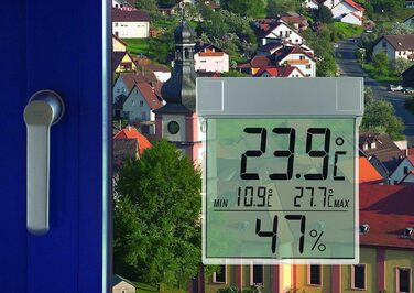 TFA Dostmann Vision Digital Window Thermohygrometer, 30.5020, large display with outdoor temperature and humidity, L 97 x W 22 x H 105 mm