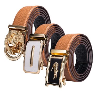 Чоловічий шкіряний ремінь Barry.Wang чорного кольору з автоматичною пряжкою (3 позиції), регульований бізнес-пояс, довжина 130 см, у подарунковій коробці