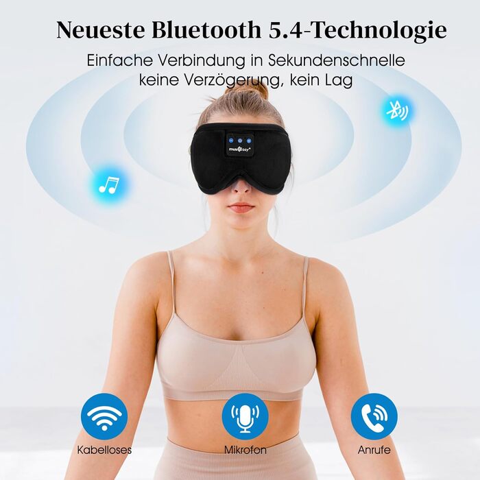 Маска для сну з навушниками Musicozy 3D Bluetooth, повна затемнення, для сну, подорожей, відпочинку та медитації