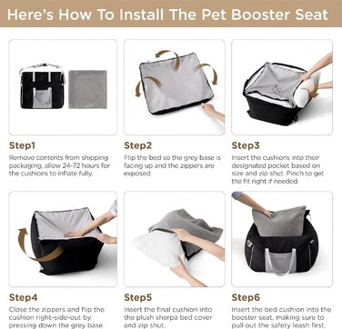 Pet Car Seat for Small Dogs - Waterproof and Washable Dog Car Seat with Storage Pockets, Detachable Safety Leash, and Thickened Memory Foam Filling, 58x56x33cm, (Black)