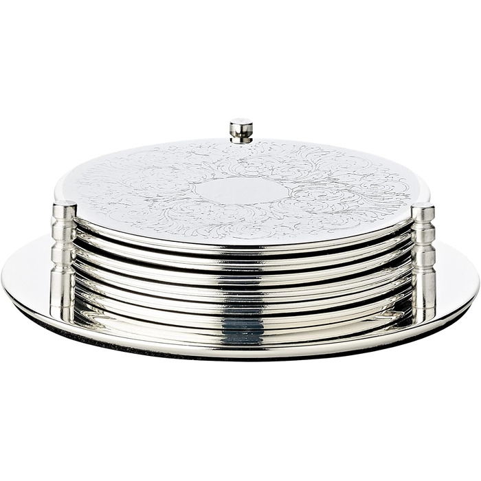 EDZARD Set of 6 Coasters Bruges (Ø 9 cm) in Silver - Saucers as coaster, coasters for glasses, cup coasters - in round shape for pots, candles, glasses, drinks instead of beer mats