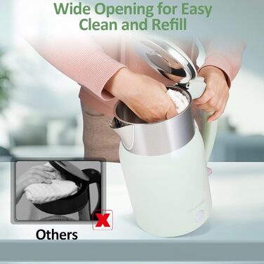 Navie Mobi Stainless Steel Electric Kettle - 1.8L, 2200W Fast Boiling, BPA-Free, Double-Walled, Drip-Free, Auto Shut-Off, Quiet & Cordless, SGS Certified, Turquoise Green