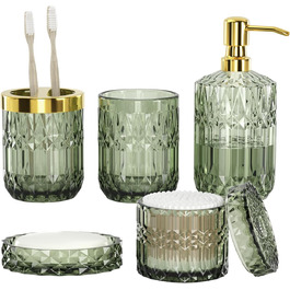 Набір аксесуарів для ванної кімнати зі скла (5 предметів), набір дозаторів для мила зі скла з нержавіючої сталі, елегантний сучасний декор для ванної кімнати, подарунок на День святого Валентина, день народження або новосілля (Shallowgreen)