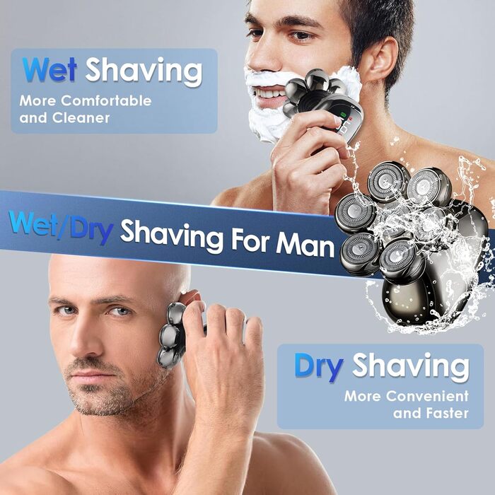 Електричний гостростример для голивної голови 5-в-1 для чоловіків, з 7 обертовими лезами, водонепроникний, USB-C, з LED-дисплеєм