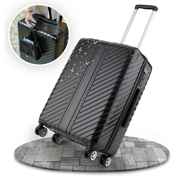 Чемодан 120L (75x50x33) з колесами - міцний тріумф trolley з кишенею для ноутбука та захистом кутів (XL, Чорний, 20 дюймів)