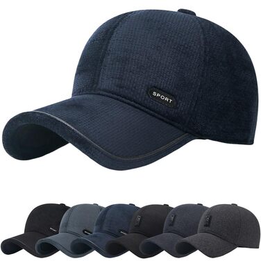 Чоловіча зимова кепка basecap з відкидними навушниками, унісекс, бейсболка з навушниками, спортивна кепка Full, стиль Dad Hat (темно-синій)