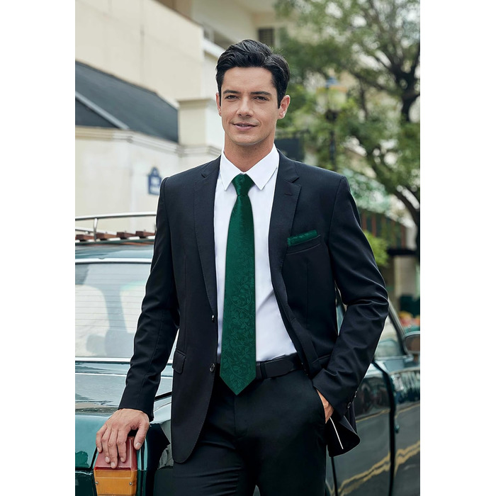 Краватка чоловіча Enlision для весілля, комплект з краваткою, нагрудною хусткою та краватками-манжетами, шовкова, паваротті, однотонна, різні кольори (F2 Зелений 2)