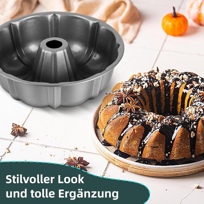 Форма для кексів Onader, нержавіюча сталь з антипригарним покриттям, 25,5 см, кругла форма для випічки кексів, хліба, здобної випічки, легко миється (сірий)