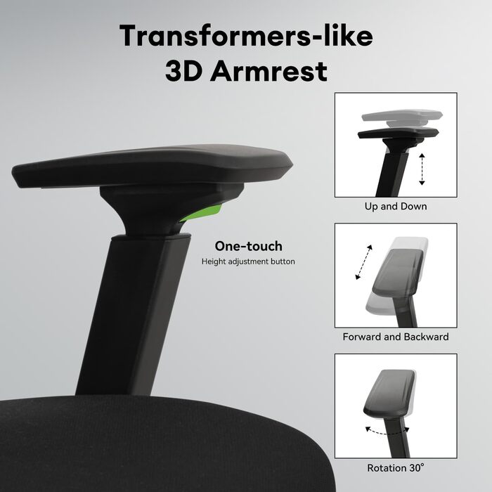 MUSSO V900 Classic: Ергономічне крісло для офісу та дому з регульованою спинкою, підтримкою попереку, 4D підлокітниками та підголовником, сітчаста спинка, чорний колір