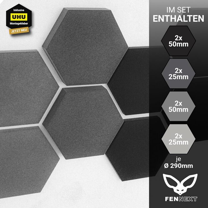 Акустичні панелі для звукопоглинання Hexagon, набір 8 шт, 3D стінні панелі з градієнтом Green Shades / Stony Shades, виготовлено в ЄС