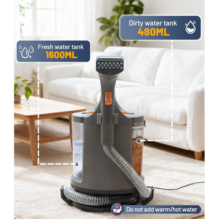 Портативний мийкий пилосос 400W з 2-танком для чищення диванів, килимів, авто та постільної білизни