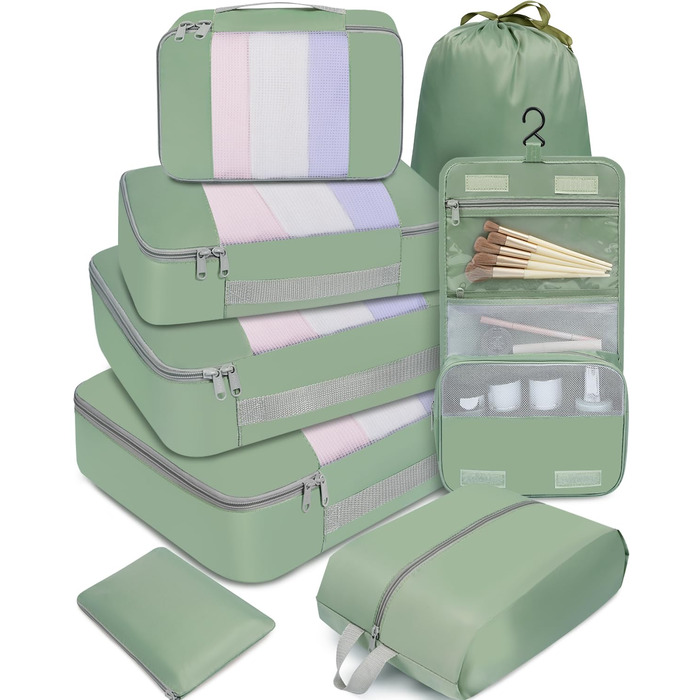 Набір органайзерів для подорожей BAGAIL (8 шт.) різних розмірів – Matcha Green