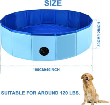 Складний басейн для собак 100x30 см - переносний басейн з ПВХ для великих собак, блакитний, з неслизьким дном