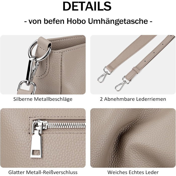 Сумка жіноча Befen зі шкіри, шопер середнього розміру, елегантна класична, колір А-тауп з 2 ремінцями через плече