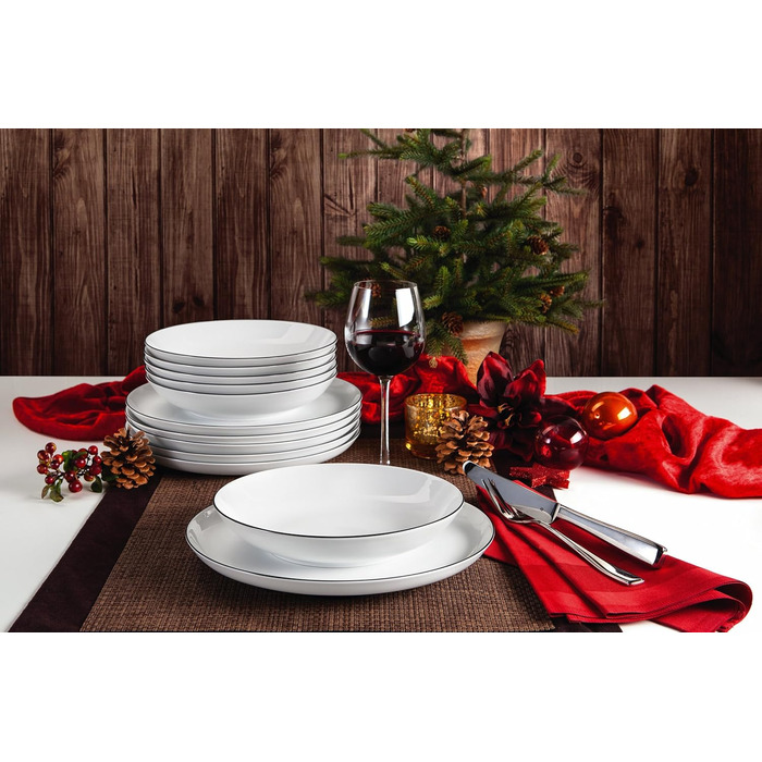 Seltmann Weiden 001.737148 Lido Tableware Set - 6 Dinner Plates + 6 Soup Plates - 12-Piece - Black Line Single