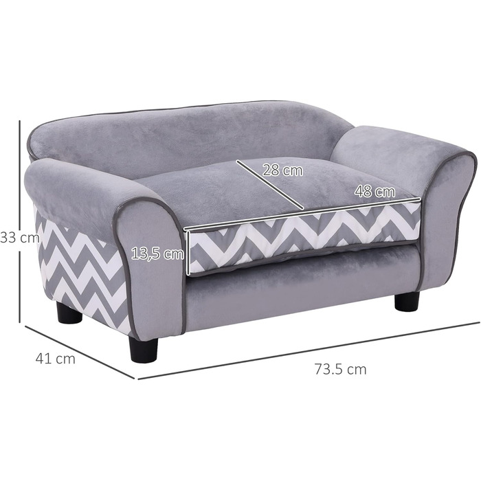 Диван для собак та котів PawHut, сірий, з подушкою, 73.5 x 41 x 33 см