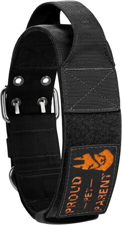 Нашийник для собак OneTigris 5 см з ручкою та патчем, чорний, великий, L