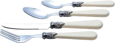 EXZACT Ivory Cream Flatware Set, 24 Pieces, Stainless Steel with Detailed Handle, Traditional, Elegant, Vintage Style/Antique (WF28-24CRM)