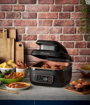 Аерофритюрниця Russell Hobbs SatisFry XL 5,5 л, мультифункціональна, Rapid Air, електрична, гриль, мультикухар, антипригарна, підходить для посудомийної машини, верхнє та нижнє нагрівання, повільне приготування, випічка, модель 26520-56