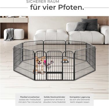 Турнік для цуценят Tectake 60 см, 8 гратуарів, переносний вольєр для тварин, вольєр для собак, котів, кроликів, морських свинок, для дрібних тварин - чорний 402502