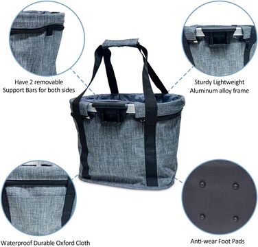 Складаний водовідштовхуючий кошик на кермо велосипеда, знімний, алюмінієвий каркас, для собак та котів, для походів, пікніків, покупок (Чорний) (Сірий A)