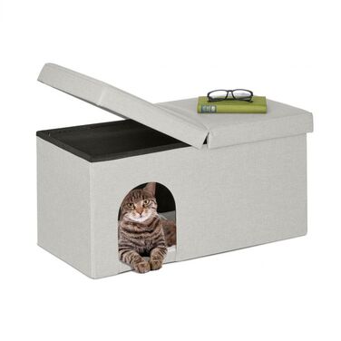 Котяча печера Relaxdays в бежевому кольорі з кришкою