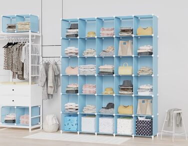 Wardrobe, Portable Shelving System, Plastic Closet with 2 Clothes Rods, Bedroom Wardrobe Closet White for Bedroom (Blue)