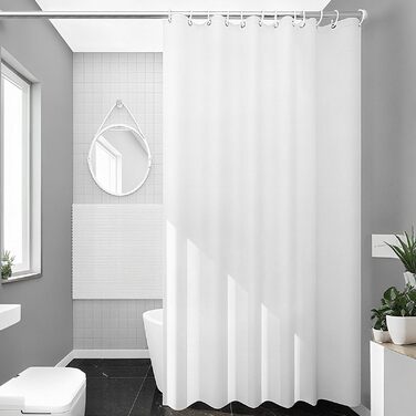 Шторка для душу Uniclife, біла, 180x180 см, тканинна, водонепроникна, з 12 гачками, з обтяженим краєм, для ванни