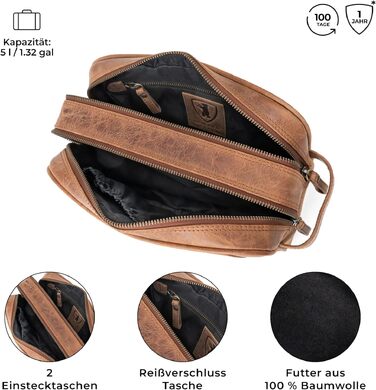 Шкіряна косметичка для подорожей Berliner Bags Premium Kulturbeutel Max, велика сумка для гігієни з 2 відділеннями для жінок та чоловіків (Camel)