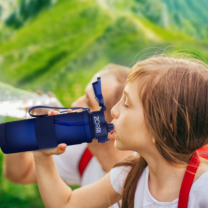 ZORRI Sport Water Bottle for Kids, 500 ml/700 ml/1000 ml, BPA-free, eco-friendly Tritan plastic, reusable water bottles with filter, 1000ml-32oz (Dark Blue, 503 ml)