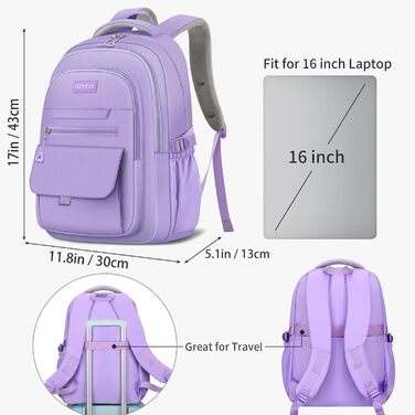 Рюкзак для дівчаток та жінок: стильний, ніжний, для навчання та повсякденного використання (фіолетовий)
