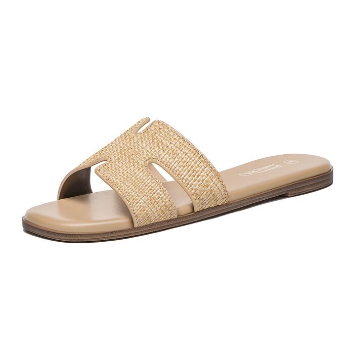 Сандалії жіночі Rihero шкіряні сліпони Raffia 39.5 EU, комфортні повсякденні