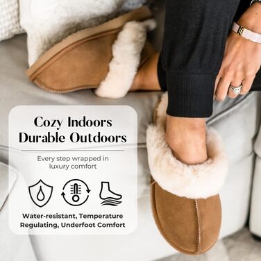 Домашні тапочки 'Fireside Sydney' з натуральної овечої вовни для дому та вулиці, широка колодка (35 EU, каштановий)