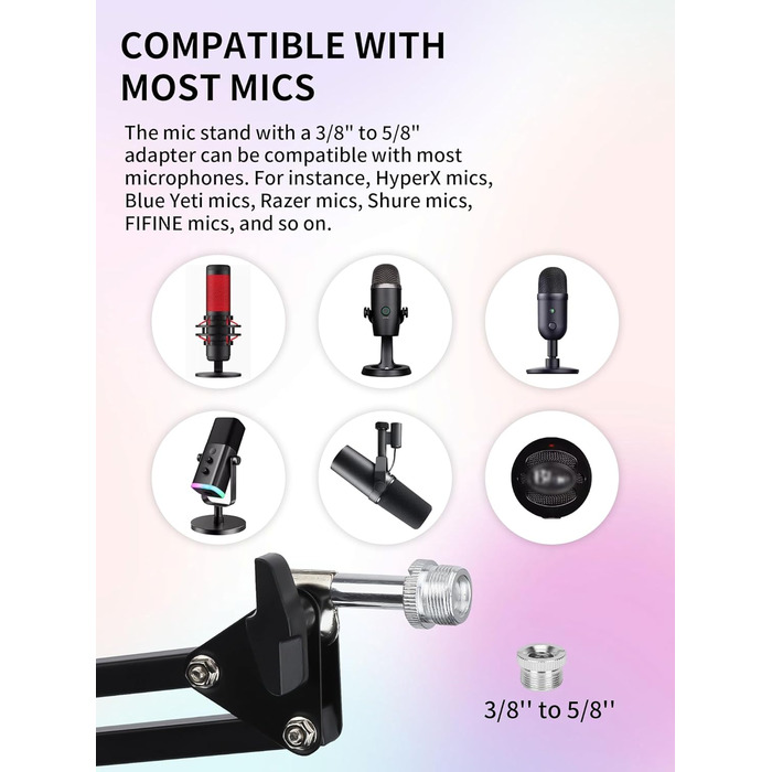 Кріплення для мікрофона HyperX QuadCast та інші - кріплення на стіл з поп-фільтром, сумісне з Blue Yeti, Razer Seiren Mini, YOUSHARES (8. Low Profile)