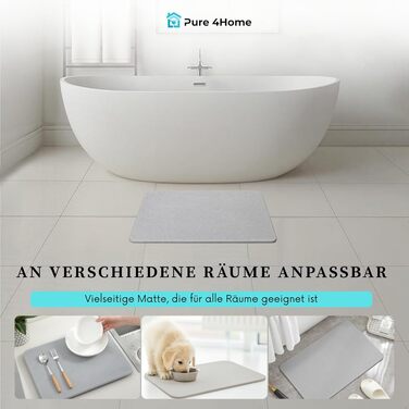 Діатомітовий килимок для ванної Pure 4Home Kieselgur, швидкосохнучий та антибактеріальний, протиковзкий, сірий, 45 x 35 см