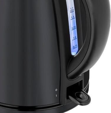 WMF Stelio Electric Kettle, Stainless Steel, 1.7L, Electric Kettle with Scale Filter, 2400 W, Illuminated Water Level Indicator, Matte Black Stainless Steel
