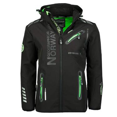 Чоловіча водонепроникна куртка Softshell Geographical Norway Royaute — дихаюча тактична вітрівка з капюшоном для зими та активного відпочинку (Black_Green, L)