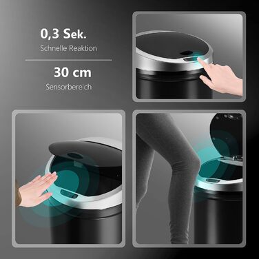 Сміттєвий бак Ribelli з датчиком, 60 літрів, чорний - автоматичне відкривання/закривання, з LED-індикатором