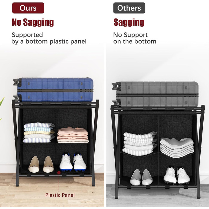 ABOXOO 2-Pack Luggage Rack with Storage, Guest Room, Folding, Holds up to 54.4 kg, Space-Saving Suitcase Rack for Guest Rooms, Bedrooms, Hotels, Black