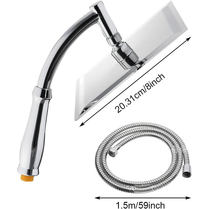 POHOVE Shower Head with Hose, Spray Patterns Shower Sprayer with Hose 1.5m, 360 Degree Adjustable Large Shower Head Handheld Shower, Rain Shower Head, Universal Shower Sprayer for Bathing and Spa (Size: 8inch)