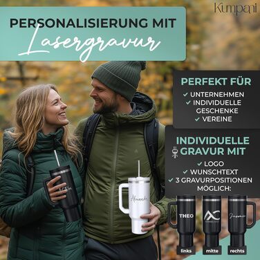 Personalized Insulated Tumbler - 40oz Custom Engraved Travel Mug with Lid & Straw - Leakproof, BPA-Free - White & Black
