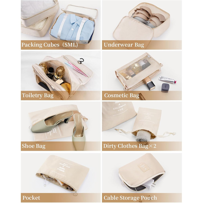 Органайзери для валізи, дорожні аксесуари, водонепроникні сумки-органайзери, 10 шт. Бежевий