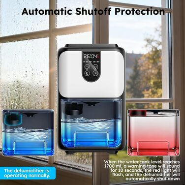 Електричний осушувач повітря 1800 мл з автовимкненням, тихий осушувач для дому з 7 кольоровою підсвіткою, таймером 48 годин - ідеальний для спальні, ванної кімнати, підвалу, кемперу та шафи. Сірий колір.