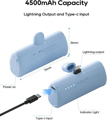 Портативний зарядний акумулятор Power Bank 4500mAh з швидкою зарядкою PD для iPhone 14/13/12/11/XS/XR/X/8/7/6 (блакитний)