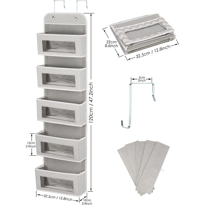 Організатор для підвішування з 5 прозорими кишенями, 2 гачками, для шафи, дверей, ванної, дитячої кімнати, вітальні, спальні. Організація простору. Абстрактний принт