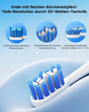 Електрична зубна щітка зі звуковою технологією, 5 режимів, таймер 30s, відбілює зуби за 2 тижні, 8 змінних насадок, IPX7, блакитна