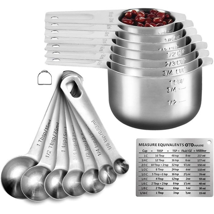 Measuring Cup and Spoon Set, 304 Premium Stainless Steel Cups and Spoons, Kitchen Gadgets for Cooking, Baking (Set-01)